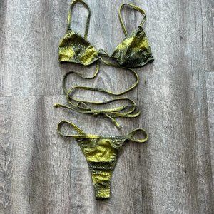 Sauvage Green Shiny Wrap Thong Bikini Set